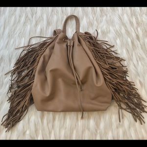 Tan Faux Leather Fringe Backpack